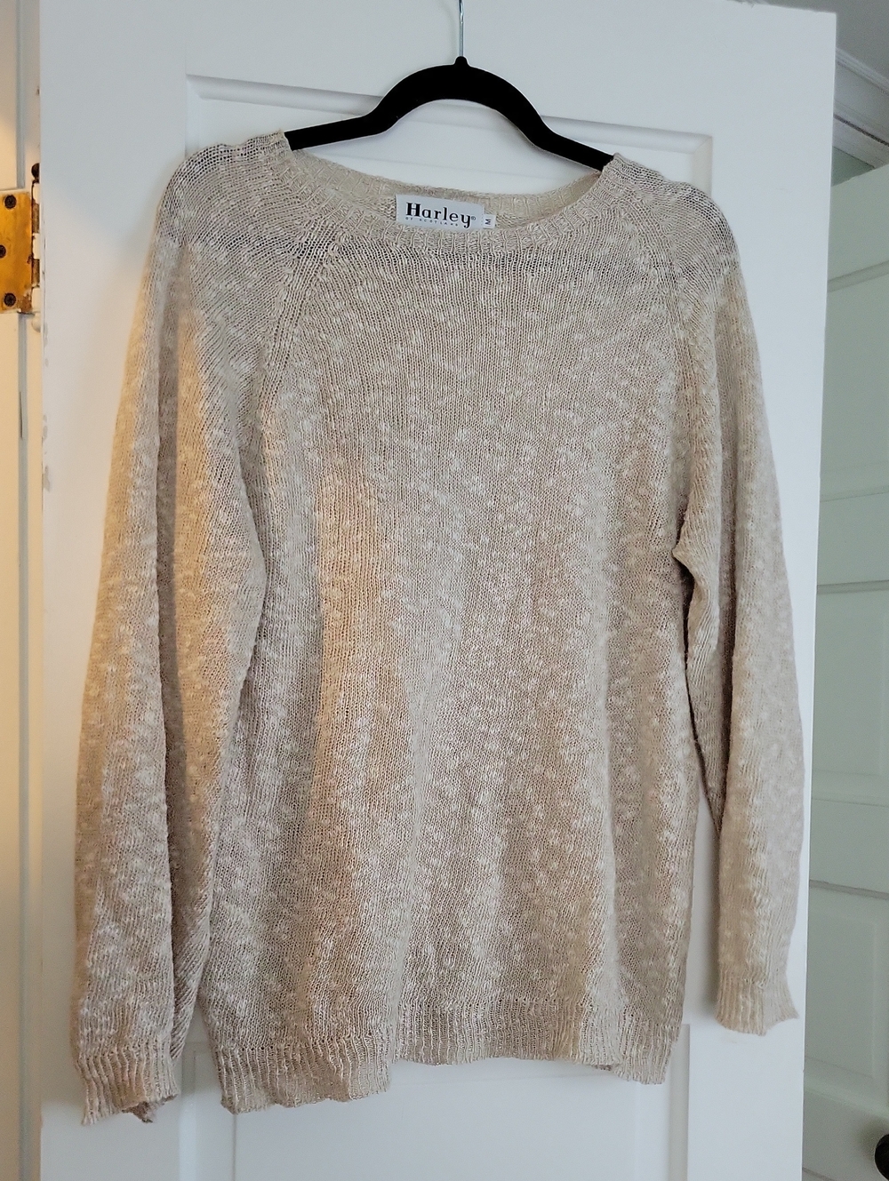 Harley Of Scotland Cream Tan Marled Linen Crewneck Sweater - M